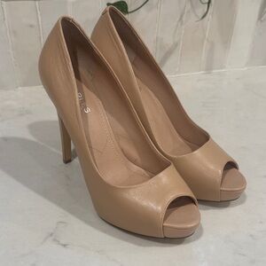 2/$20 Stylish Tan Peep-Toe Heels
